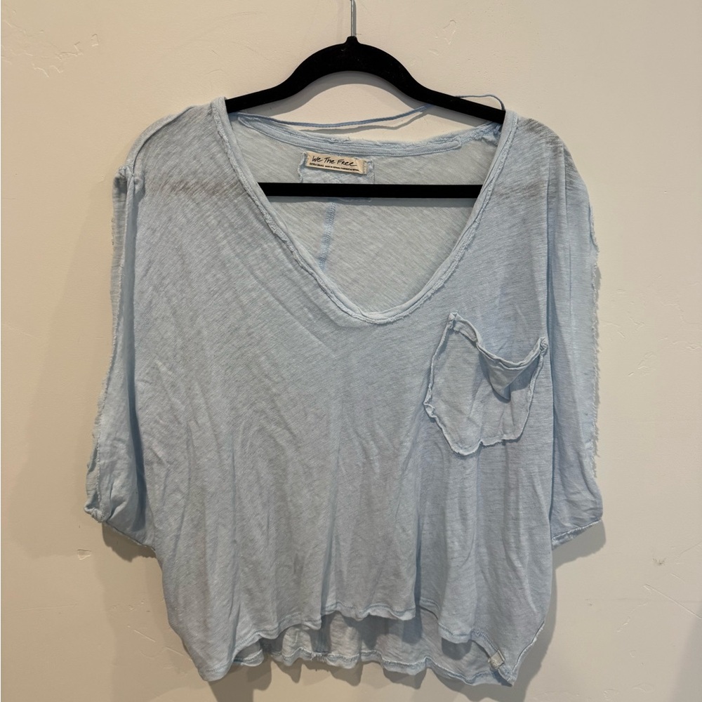 We The Free Pale Blue V-Neck Short Sleeve Pocket Tee